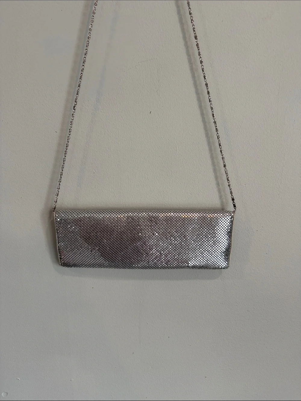 Silver Sequin /Mesh Evening Clutch with Chain Strap